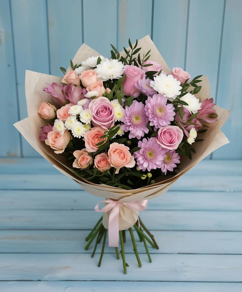 Букет цветов из: Хризантемы, Розы и Альстромерии в Старково