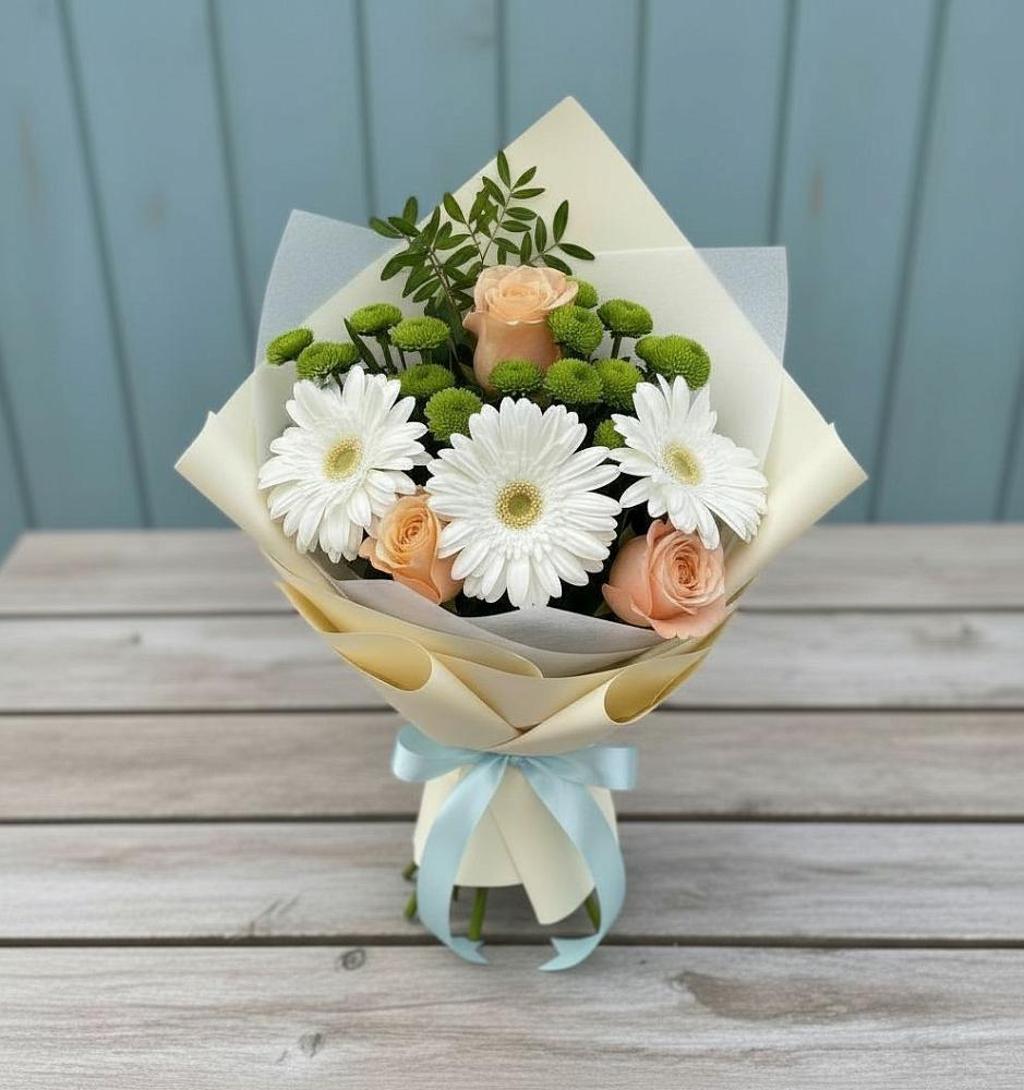 Букет цветов из: Герберы, Розы и Хризантемы в Старково