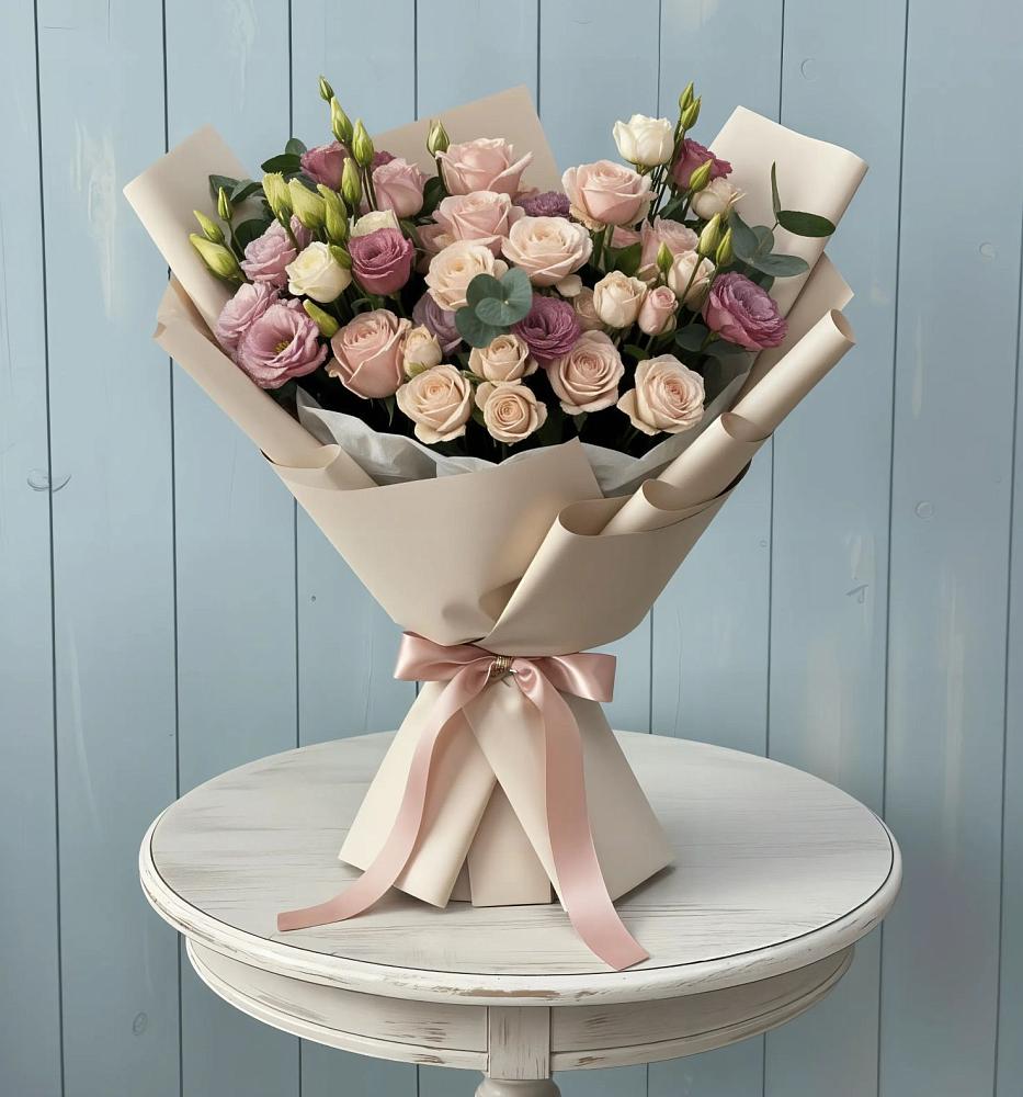 Букет цветов из: Розы и Лизиантусы в Старково