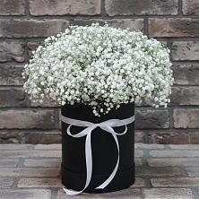 Цветочная композиция из Гипсофила в шляпной коробке в Старково